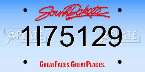 1I75129 South Dakota License Plate