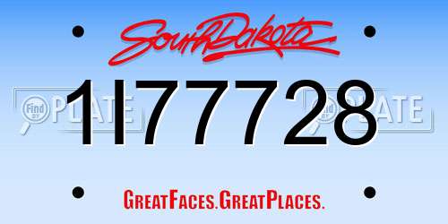 1I77728 South Dakota License Plate