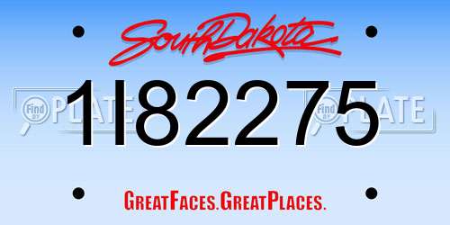 1I82275 South Dakota License Plate