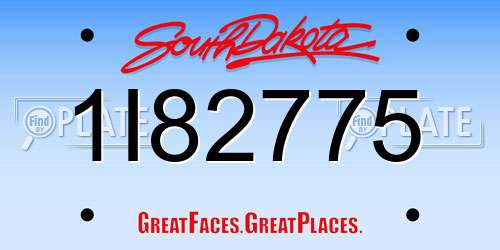 1I82775 South Dakota License Plate