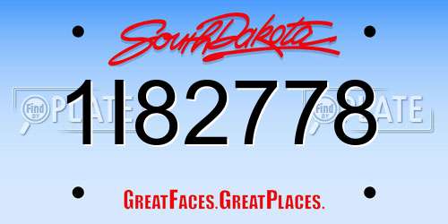 1I82778 South Dakota License Plate