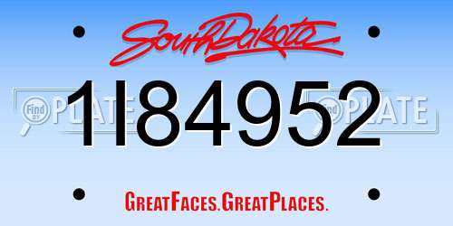 1I84952 South Dakota License Plate