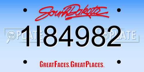 1I84982 South Dakota License Plate