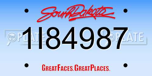 1I84987 South Dakota License Plate