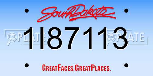 1I87113 South Dakota License Plate