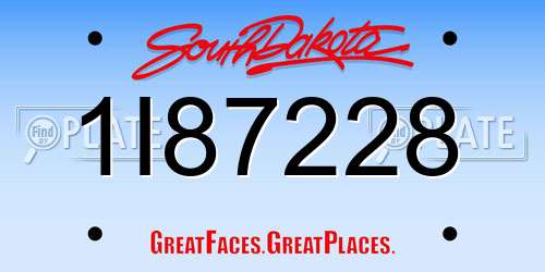 1I87228 South Dakota License Plate