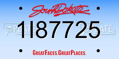 1I87725 South Dakota License Plate