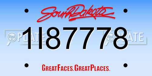 1I87778 South Dakota License Plate