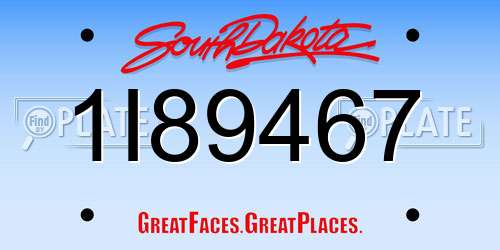 1I89467 South Dakota License Plate