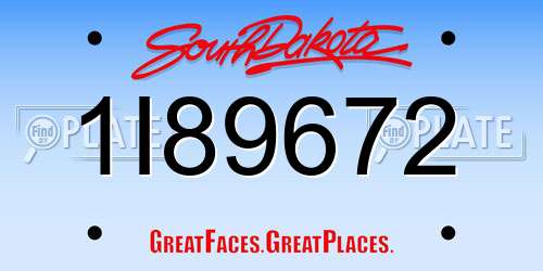 1I89672 South Dakota License Plate