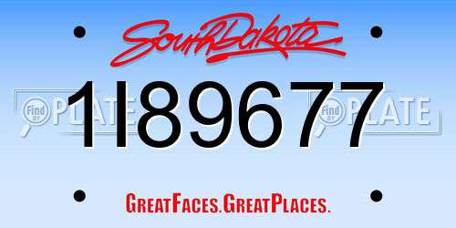 1I89677 South Dakota License Plate