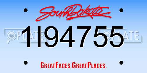 1I94755 South Dakota License Plate