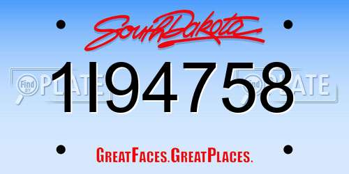 1I94758 South Dakota License Plate