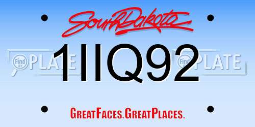 1IIQ92 South Dakota License Plate