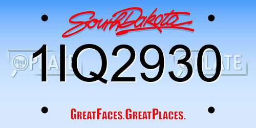 1IQ2930 South Dakota License Plate