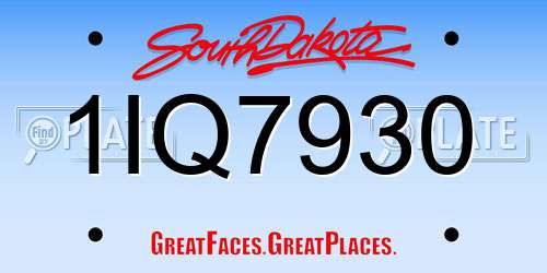 1IQ7930 South Dakota License Plate