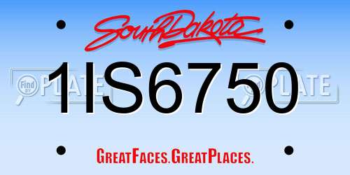 1IS6750 South Dakota License Plate