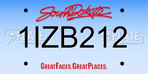 1IZB212 South Dakota License Plate