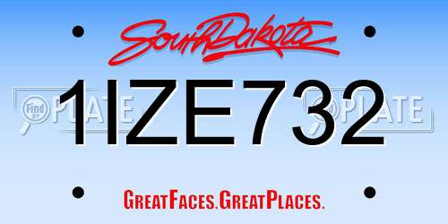 1IZE732 South Dakota License Plate