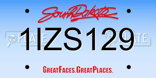1IZS129 South Dakota License Plate