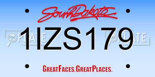 1IZS179 South Dakota License Plate