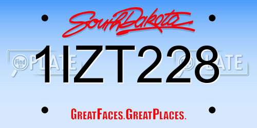 1IZT228 South Dakota License Plate