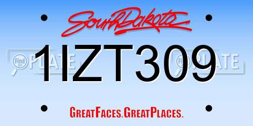 1IZT309 South Dakota License Plate