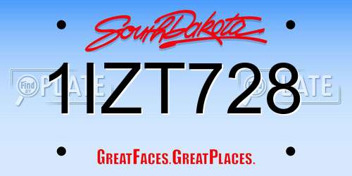 1IZT728 South Dakota License Plate