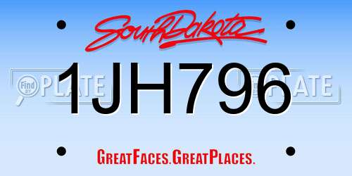 1JH796 South Dakota License Plate