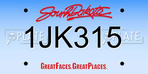 1JK315 South Dakota License Plate
