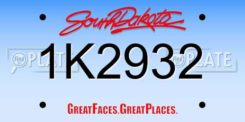 1K2932 South Dakota License Plate