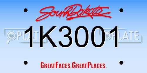 1K3001 South Dakota License Plate