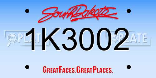 1K3002 South Dakota License Plate