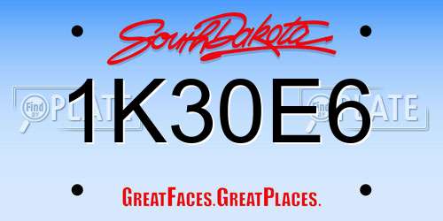 1K30E6 South Dakota License Plate