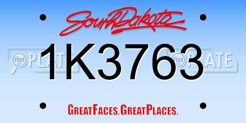 1K3763 South Dakota License Plate