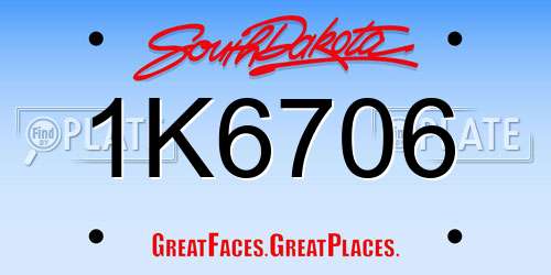 1K6706 South Dakota License Plate