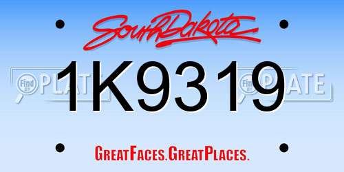 1K9319 South Dakota License Plate