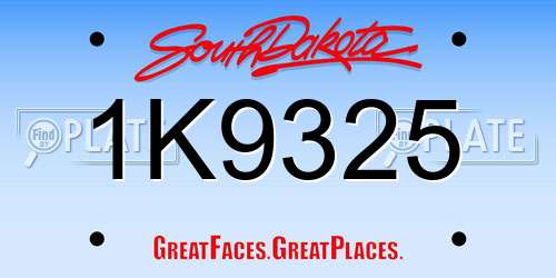1K9325 South Dakota License Plate