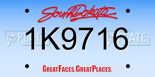 1K9716 South Dakota License Plate