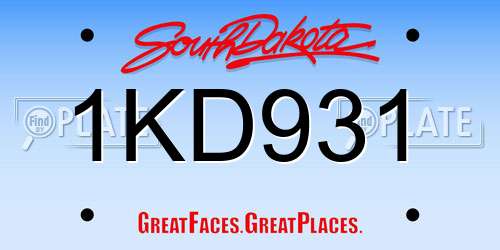 1KD931 South Dakota License Plate