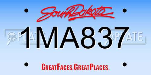 1MA837 South Dakota License Plate