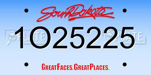 1O25225 South Dakota License Plate
