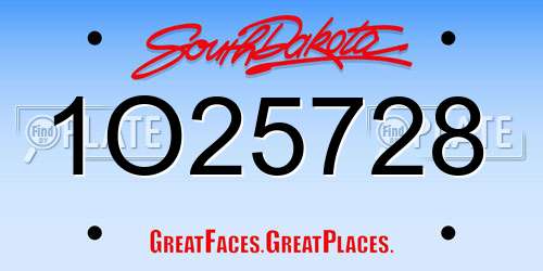 1O25728 South Dakota License Plate