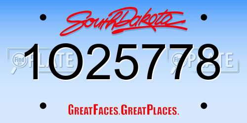 1O25778 South Dakota License Plate