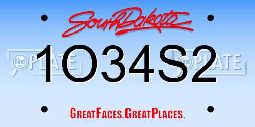 1O34S2 South Dakota License Plate