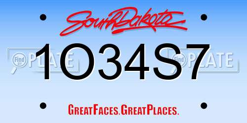 1O34S7 South Dakota License Plate