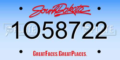 1O58722 South Dakota License Plate