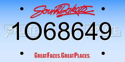1O68649 South Dakota License Plate