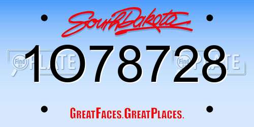 1O78728 South Dakota License Plate