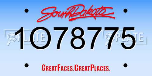 1O78775 South Dakota License Plate